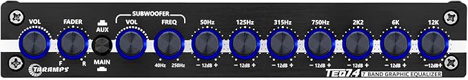 Taramps TEQ 7.4 Stereo 7-band Graphic Equalizer Car Audio Rca Input/Output, Auxiliary Gain, Fader Control 2 Input Channel 3 Output Channel, Blue LED Sound Equalizer