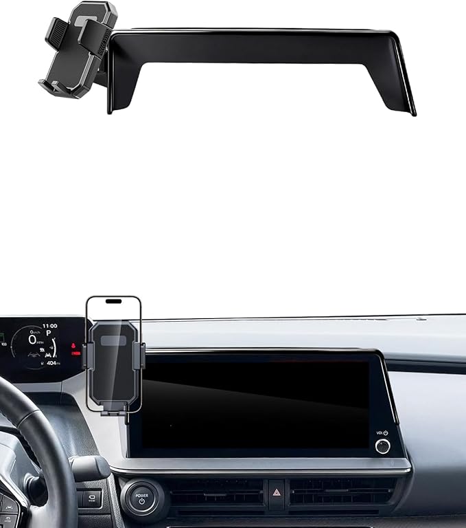 PZK Car Phone Holder for Toyota Prius 2023 2024 2025 XLE/Limited Accessories 12.3-Inch Screen Fixed Clip Auto Lock Car Phone Mount with Sunglasses Storage Box 360° Rotation Fit for 4-7 Inch PhonesCase