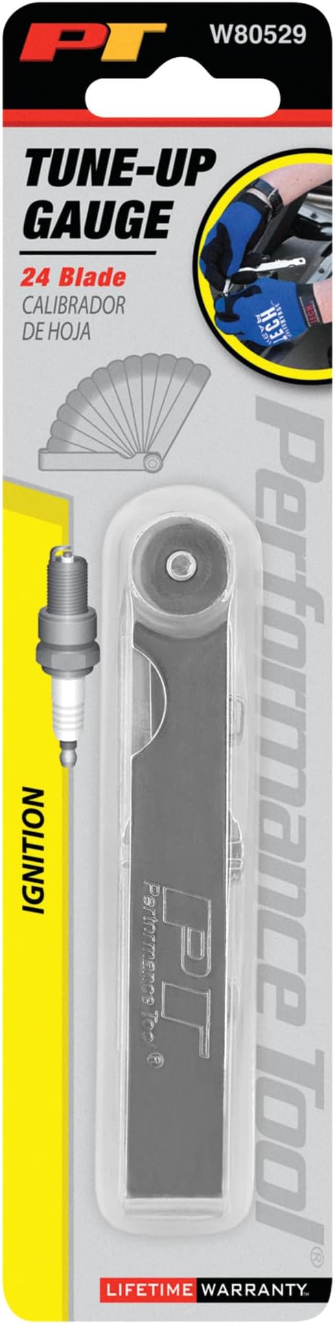 Performance Tool W80529 24-Piece Feeler Gauge Set with Steel and Brass Blades, Wire Test Loops, and Metric/SAE Sizes for Tune Ups and More