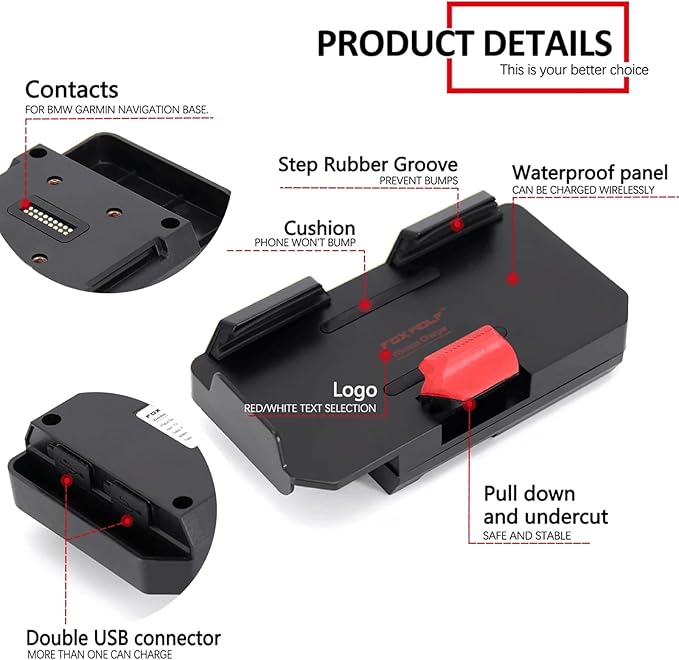 The New GPS Mobile Phone Motorcycle Navigation Bracket Wireless Charging Support with Two USB Ports for R1200GS/ADV F800GS ADV F700GS/ADV R1250GS/ADV CRF1000L F850GS ADV S1000XR F900R