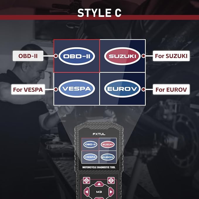 M3-C Motorcycle Diagnostic Tool for Suzuki Vespa Euro 5 | Full-System Scanner ECM ABS IMMO, Live Data, Actuation Test, Fault Code Reader, Throttle Learning, Idle Adjustment