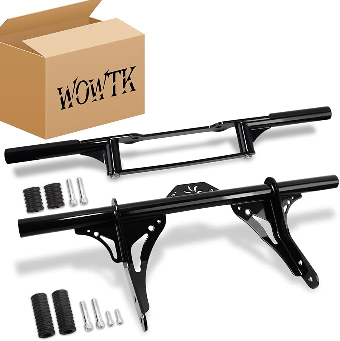Highway Peg Crash Bar+ Passenger Footpegs Enginge guard for Harley Dyna with mid Control Models 2006-2017, for Street Bob FXDB/I Fat Bob FXDF Low Rider FXDL/I Wide Glide FXDWG/I,Gloss Black