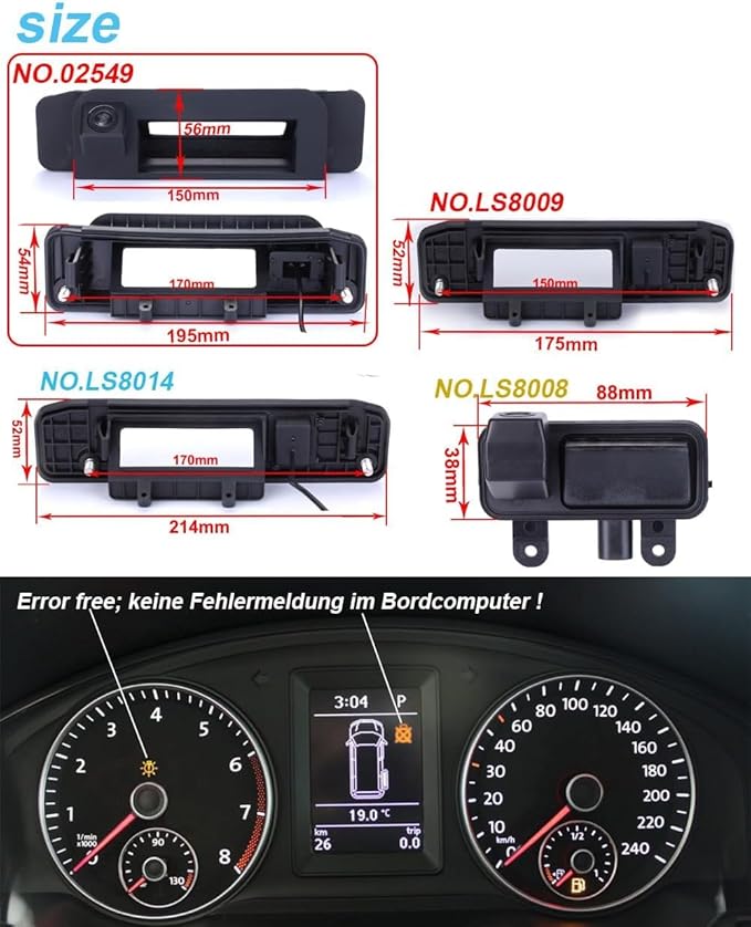 Trunk Handle Rear View Reverse Backup Camera Night Vision Parking Assistance Replacement for Mercedes Benz W166 W176 ML 350 A180 GLC200L GLA200(Model LS8014=214 * 52mm)