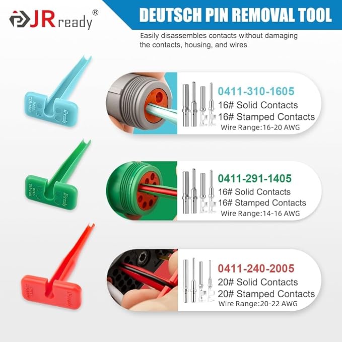 JRready ST6448 Deutsch Stamped Pin Kit 166PCS, Size 16 20 Open Barrel Contacts 22-14AWG w/Pin Removal Tool, for DT, DTM,DRC,DTV, AEC,Strike Series