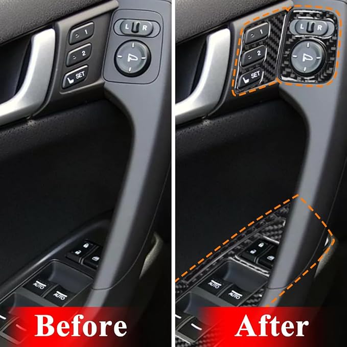 AeroBon TSX Real Carbon Fiber Interior Trim Overlay Compatible with 2009-2014 Acura TSX Sedan and Sport Wagon, 9-Piece Window Switch Panel, Mirror Switch, Seat Memory, Inner Door Handle Trim Cover Set