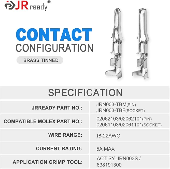 JRready ST6553 Crimping Tool ACT-SY-JRN003S Pin Extractor Tool Kit Male and Female Terminals 18-24AWG Wire Crimp Contacts Pin and Sockets Compatible with Molex .062” 3.68mm Pitch