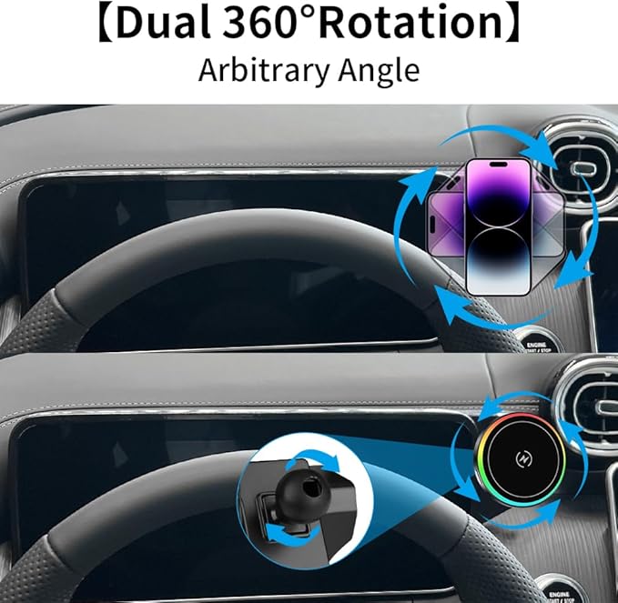 Car Magnetic Phone Mount for Mercedes Benz C-Class 2022-2025 and GLC Class 2023-2026 and CLE 2024-2026 Auto Accessories Best Cellphone Holder Fast 15W Wireless Charger Cell Phones Screen Stand