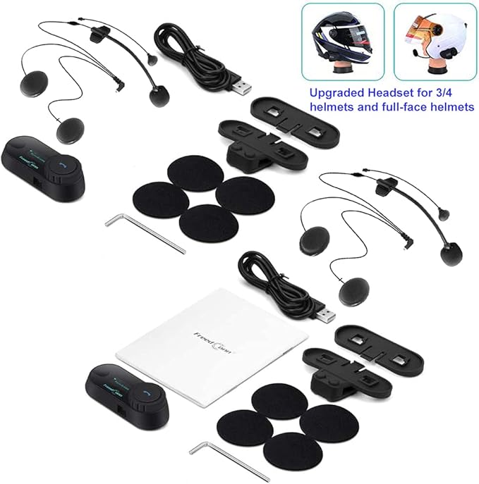 FreedConn Motorcycle Helmet Communication System T-COM SC 2Pack, 2-Way 800M Universal Helmet Bluetooth 5.0 Intercom kit with LCD Screen for Motorbike, Music Sharing/FM Radio/Siri/ IP65/ 2 in1 mic