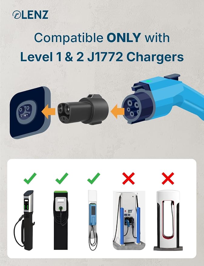 LENZ J1772 to NACS Charging Adapter – SAE J1772 to NACS for Tesla & NACS EVs (2026+ Hyundai, Kia, Rivian, Toyota bZ, Lexus RZ, Lucid) – Level 1 & 2 AC, 80A Max, Safety Certified to UL 2251