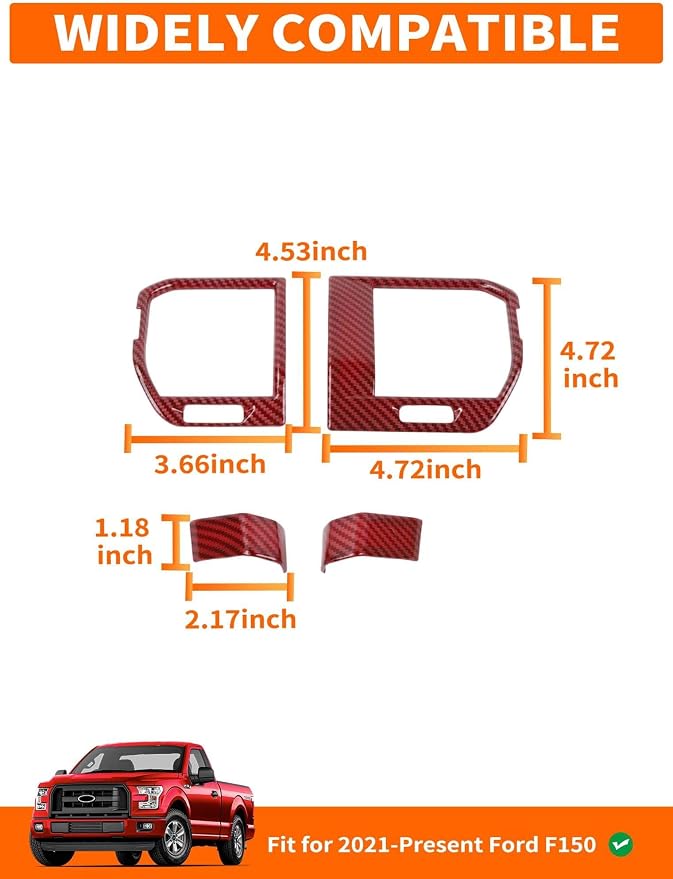 Savadicar Red Carbon Fiber Interior Accessories - Ac Vent Trim Cover for Ford F150 (2021-present) - Premium Texture Interior Decor Upgrade Option, 4-Piece Set