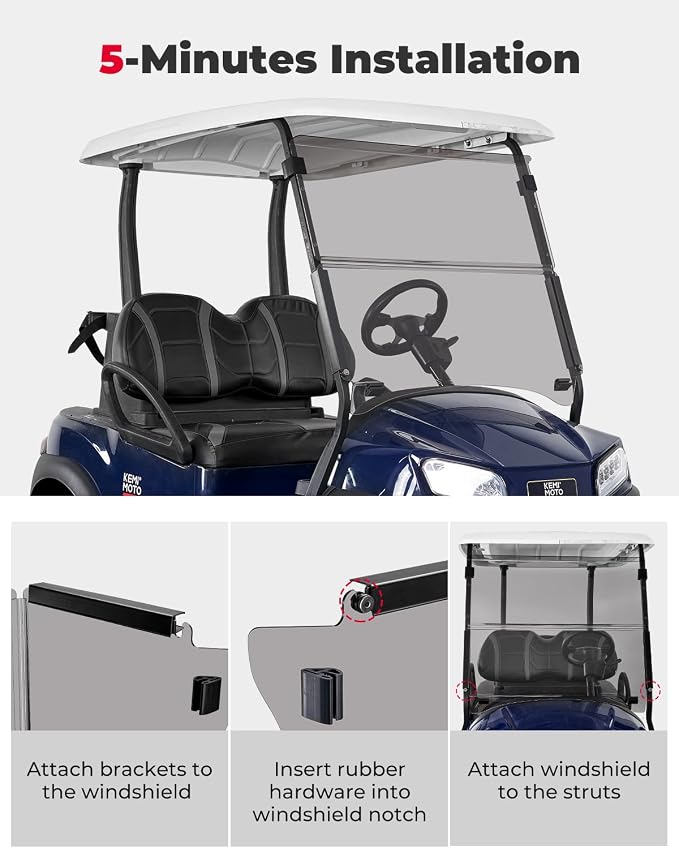 KEMIMOTO Golf Cart Windshield Compatible with Club Car Precedent Gas/Electric (04-Up), Foldable Replacement Windshield with Anti-UV and Impact Resistant Acrylic (Tinted)