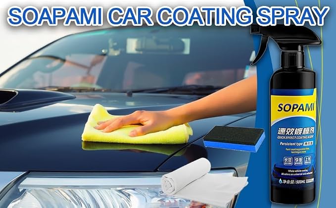 Sopami Ceramic Spray Coating, High Shine Car Wax | Waterless Car Wash, Long-lasting Hydrophobic, High Gloss Shine, for Window Glass, Wheels, Trim,17.5 oz with Towel (Pack of 2)
