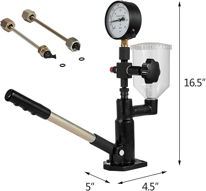 400Bar 6000PSI Diesel Fuel Injector Tester, Diesel Injector Nozzle Tester with Dual Scale Gauge to Adjust Injector Nozzle Pressure and Testing Diesel Injector Nozzle Pop Pressure Tester