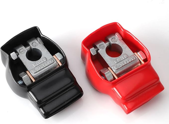 DLronwey Battery Terminal Connectors,Military Spec Positive Negative Heavy Duty Battery Terminals with 4 pcs 2 Gauge 3/8" Copper Lugs,4 Heatshrink,2 Cover and Anti Corrosion Washers