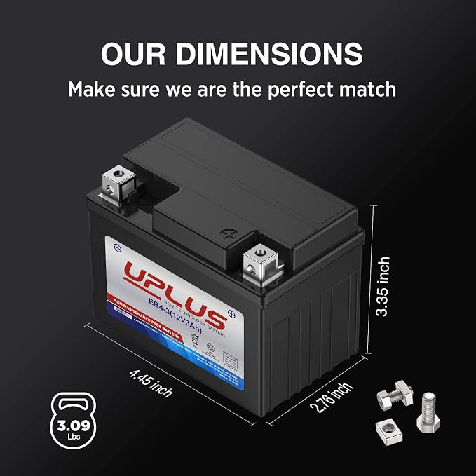UPLUS YTX4L-BS Motorcycle Battery, EB4-3 12V 3Ah SLA Batteries Maintenance Free Scooter ATV AGM Battery, Replacement for YT4L-BS, AGM12-4, LTX4L-BS, NTX4L-BS, CTX4L-BS, GTX4L-BS, FTX4L-BS