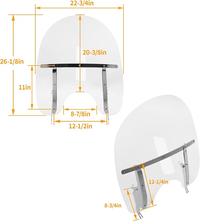 HECASA 26-1/2" X 23" Detachable Windshield Compatible With 2000-2017 Harley Davidson Heritage Softail Classic FatBoy FLS FLST FLSTC FLSTF FLSTFB FLSTN Clear Windscreen