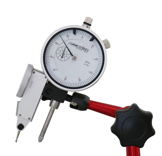 Accusize 3pc Dial Indicator, Test Indicator and Magnetic Base Set | 0-1 in x 0.001 in Dial Indicator, 0.03 in x 0.0005 in Test Indicator, 30 kg Magnetic Base, 0510-0518