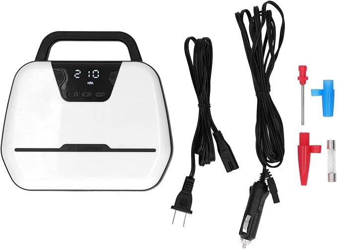 Car Air Pump, Double Cylinder 12V Electric Portable Tire Inflator with Auto Shut Off LED Light LCD Screen for Vehicles SUVs Bikes