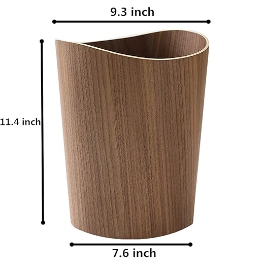 2.3 Gallons Wood Trash Can Wastebasket for Home or Office, Japanese-style natural wood Round Wastebasket, Lightweight, Sturdy for Under Desk, Kitchen, Bedroom, Den, Hotel, or Kids Room (Dark Wood-B)