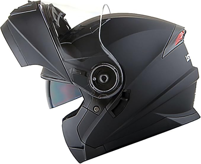 1Storm New Motorcycle Bike Modular Full Face Helmet Dual Visor Sun Shield with Rechargeable LED Tail Light: Matt Black