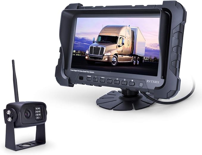 Digital Wireless Backup Camera System with 7" HD Split Screen Monitor, No Lag DVR Recording, IP69K Waterproof Rear View Camera for RV, Trailer, Truck, Camper, 5th Wheel, 984ft Range & Night Vision