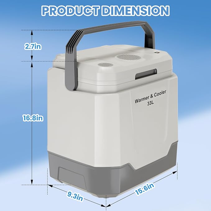 Garvee 35 Quart (33 l) Electric Cooler & Warmer, Portable Car Refrigerator with Automatic Locking Handle, 12V Car Cooler for Vehicle & Trucks, 110V AC Home Power Cord, Plug in Coolers, Grey