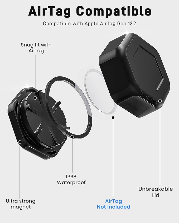 2 Pack Tagginnc Magnetic Case for Air Tag – Ultra Strong Magnet & Discreet Hexagonal Nut Design with Non-Slip Base, Waterproof & Shatterproof, Compatible with Apple Air Tag Gen 1st&2nd
