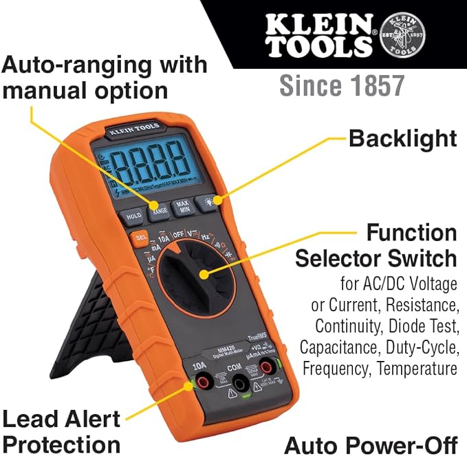 Klein Tools MM420 600V 10A TRMS Multimeter and Magnetic Hanger Bundle