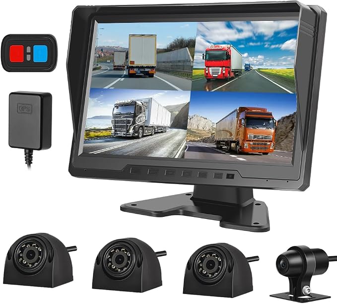 VSYSTO H10 4CH 1080P Dash Cam with 10'' HD LCD Display Front Left Right Rear 360 View Backup Camera System IR Night Vision IPX7 Waterproof and 1TB Memory Card Support