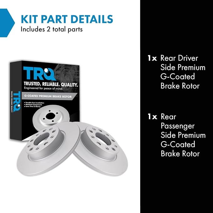 TRQ Rear Brake Rotor Set G Coated Solid Compatible with 2016-2023 Fiat 500X 2017-2023 Jeep Compass 2015-2023 Renegade 2023-2024 Dodge Hornet