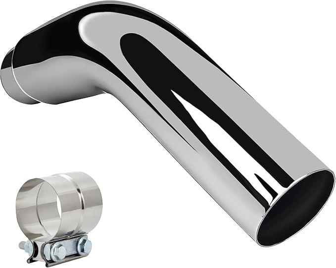 Universal 4" to 5" Exhaust Elbow Pipe with Steel Clamp - Silver Chrome or Black Painted for Car, Truck & Diesel