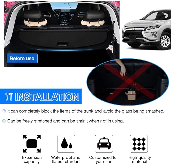 Powerty Retractable Cargo Cover for 2018-2026 Mitsubishi Eclipse Cross, Canvas Texture Trunk Cover Privacy Screen Rear Security Shade for Eclipse Cross Accessories