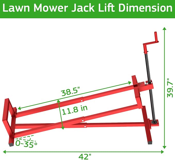 Lawn Mower Lift Jack, Lifting Platform 882 Lbs Capacity Telescopic Maintenance Jack for Garden Tractors and Riding Lawn Mower with Manual Handle & Power Tool Extension Handle - Red