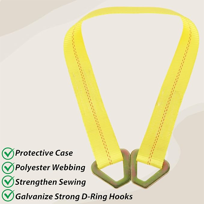 4 Set Heavy Duty Car Trailer Tie Down Straps - 2" x 10' Ratchet Straps, J-Hooks with Clip, 2" x 36'' Axle Strap for Car, Truck, UTV Transport, 10,000lbs Break Strength
