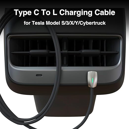 2 in 1 USB C to L,USB C to USB C Fast Charging Cable for 2026 Tesla Model 3/Y/X/S/Cybertruck 90° Right-Angle Charging Cable Compatible with iPhone 11/12/13/14 and Vehicles Dock(4FT,60W)