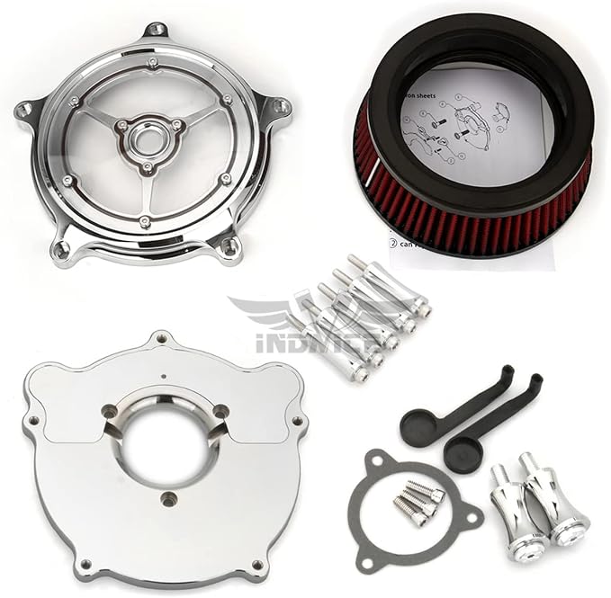 For harley davidson air cleaner filter sportster Touring street glide road king electra Dyna Softail motorcycle air intake (Chromed-clarity red filter, C-For Touring 2008-2016)