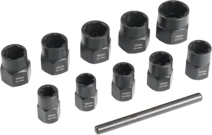 Twist Socket Set (11 Piece) Includes 1/2” Inch Lug Nut Remover With a 10mm, 11mm, 12mm, 13mm, 14mm, 15mm, 16mm, 17mm Socket Sizes Professional-Grade Lug Nut Extractor or Wheel Lock Removal