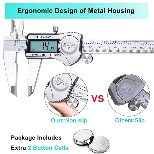 Kynup Digital Caliper, 8 Inch Caliper Measuring Tool with Stainless Steel, IP54 Splash Proof Protection Design, Easy Switch from Inch Metric Fraction, Large LCD Screen (200mm)