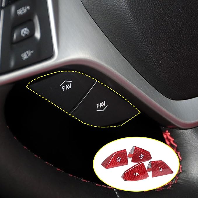 Real Dry Carbon Fiber Direct Manufacturer for 2014-2019 Chevrolet Corvette C7 Car Interior Decorative Accessories Volume Button Trim Cover 4 PCS (Red Carbon)