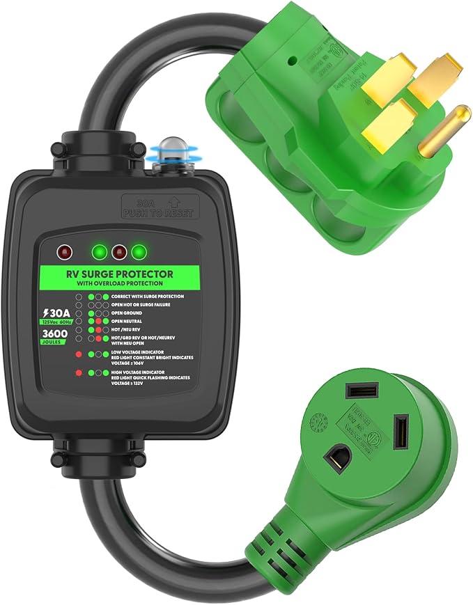 RVGUARD Surge Protector 50 Amp to 30 Amp RV Adapter Cord with Overload Protection, NEMA 14-50P to NEMA TT-30R Electrical Power Adapter, 2 Feet, Green, ETL Listed