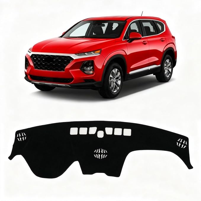 KUST Black Dash Cover for Hyundai Santa Fe 2019 2020 2021 2022 2023 Left Hand Driving Dashboard Cover Polyester Non-Slip Interior Accessories for Santa Fe Sunshade Windshield No Glare