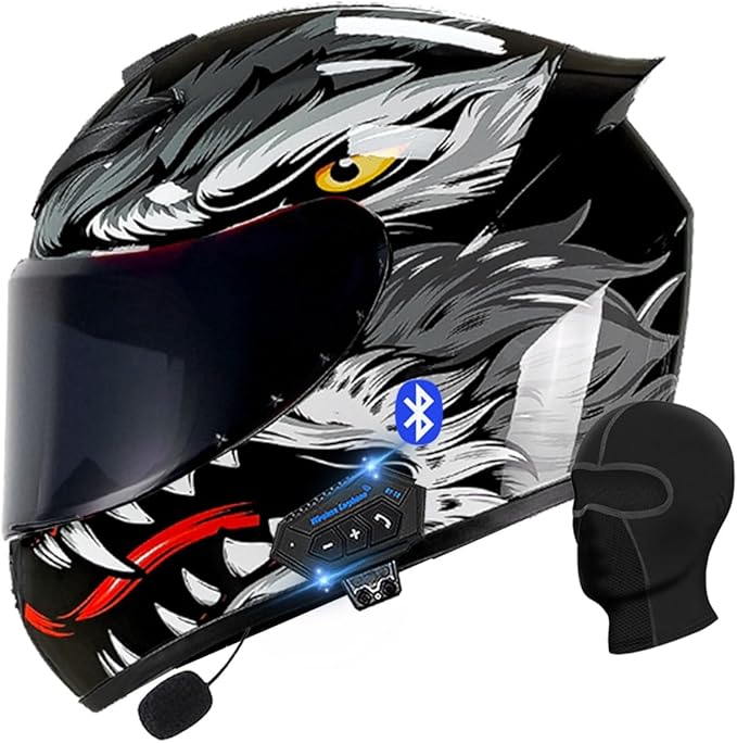 Motorcycle Bluetooth Full Face Helmet, Integrated Bluetooth Helmet, DOT/ECE Approved Full Face Flip Up Helmet, Multiple Vents Motorbike Helmet with Microphone for Adults 55-64CM