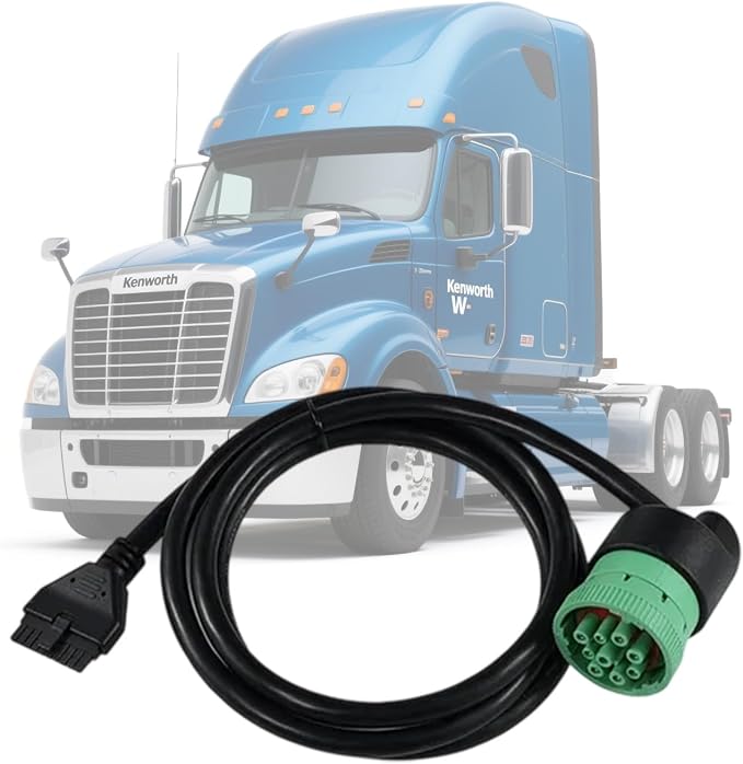 J1939 9 Pin Green to 10 Pin Diagnostic Cable,Compliant ECM w/DOT, Compatible with PT30 ELD Logbook for Freightliner, Kenworth, Peterbilt,Westernstar Trucks,Work with ELD Devices for Truckers