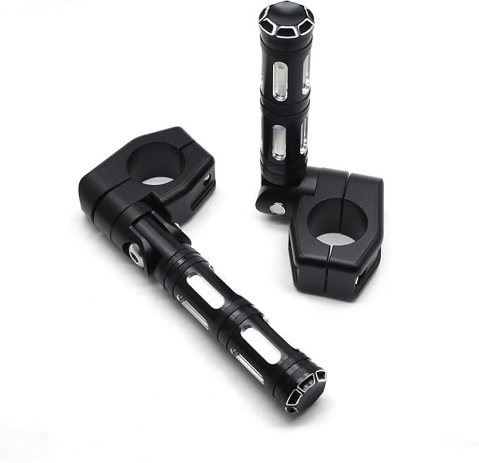 MZS Motorcycle Highway Pegs, 1.25" CNC Highway Foot Pegs Adjustable Short Mount Clamps Compatible with Road Glide King Softail Electra Street Glide Sportster Dyna Rebel Shadow for 1 1/4 Engine Guard