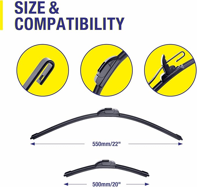 22"+20" Windshield Wiper Blades Replacement For Toyota Tacoma 2023 2022 2021 2020-2016 4Runner 2009-2003 86 2020-2017 GR86 2024-2022 /Chevy Camaro 2020-2016 Corvette 2019-2014+More(Set of 2)