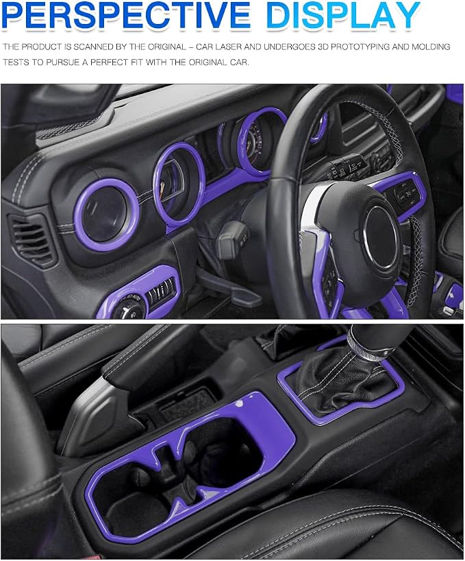Barong for Jeep Wrangler JL JLU Gladiator JT 2018-2023 Accessories Interior Decoration Steering Wheel Gear Cup Holder Door Panel AC Air Vent Reading Light Cover 23PCS Full Set (Purple)