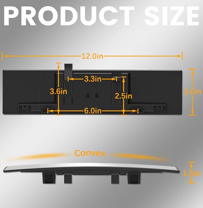 Rear View Mirror, Chrome Anti-glare Panoramic Rear Mirrors Universal 12 Inch Convex Car Interior Clip on Extra Big Wide Angle Rearview Mirror Extender to Reduce Blind Spot for Car SUV Trucks