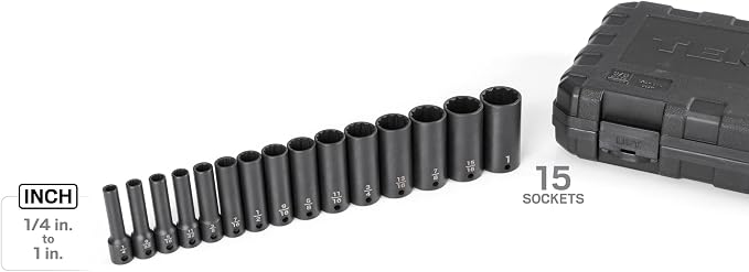 TEKTON 3/8 Inch Drive Impact Socket Set, 15-Piece | SID91305