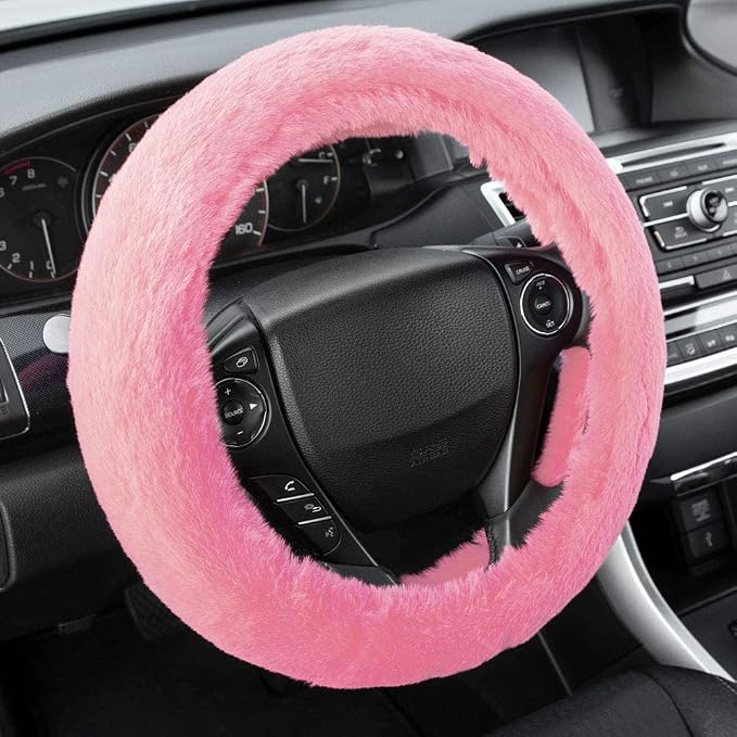 BDK PolyPro Pink Car Seat Covers for Women Gift Set Bundle - Seat Covers for Cars with Carpet Floor Mats, Fur Steering Wheel Cover and Bling Windshield Sunshade