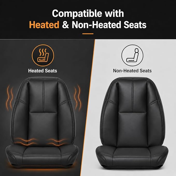 #193 Black Driver＆Passenger Side Bottom Seat＆Top Lean Back Leather Covers Compatible with Chevy Silverado Suburban Avalanche/GMC Sierra Tahoe Yukon 2007 2008 2009 2010 2011 2012 2013 2014
